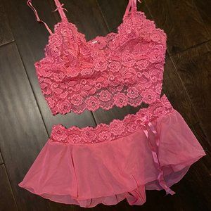 Pink Lace and Mesh Vintage Lingerie Set